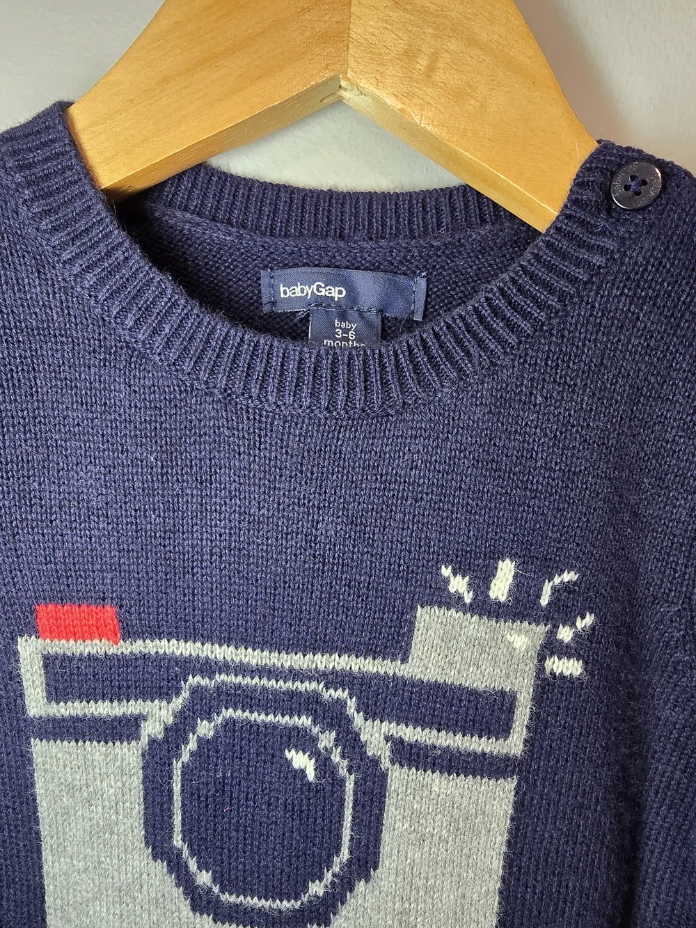 GAP Navy Knit Camera One-Piece Romper Baby Infant Size 3-6M Fall Style